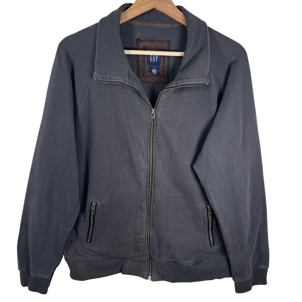 GAP Mens‎ Full Zip Collared Cotton Sweatshirt 90s Jacket Charcoal Gray Size L